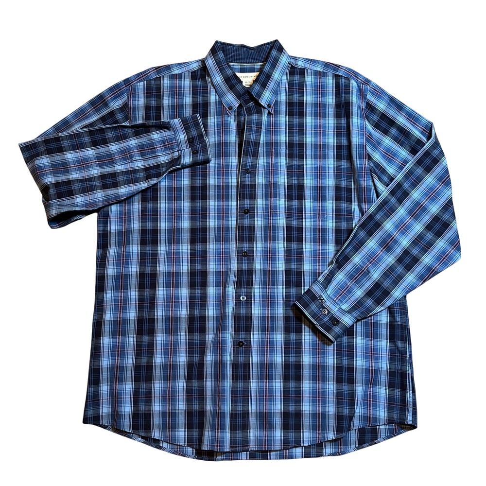 Cutter & Buck Button Down Shirt Mens XL Blue Plaid Cotton Long Sleeve Casual